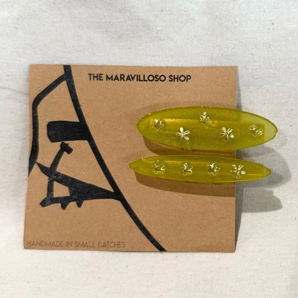 Green & Gold Flowers Hair Clips